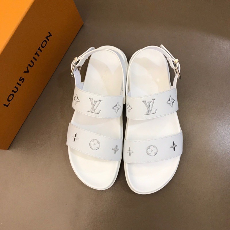 Sandal nam quai ngang da thật cao cấp Louis Vuitton thêu logo LV