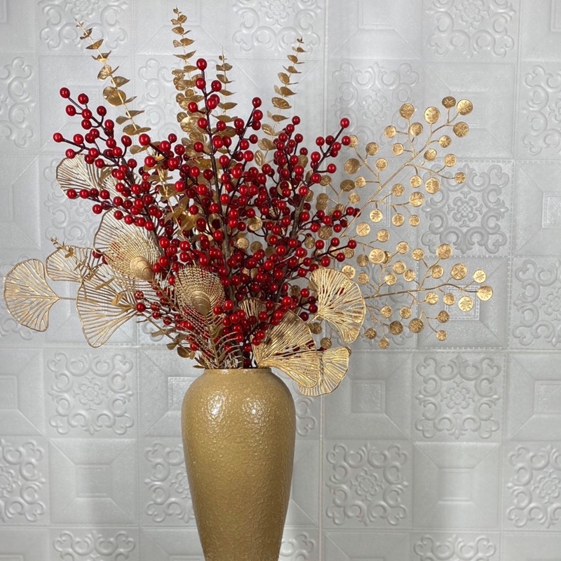 Hoa giả mạ đồng trang trí oản sáp, cắm bình phong thủy