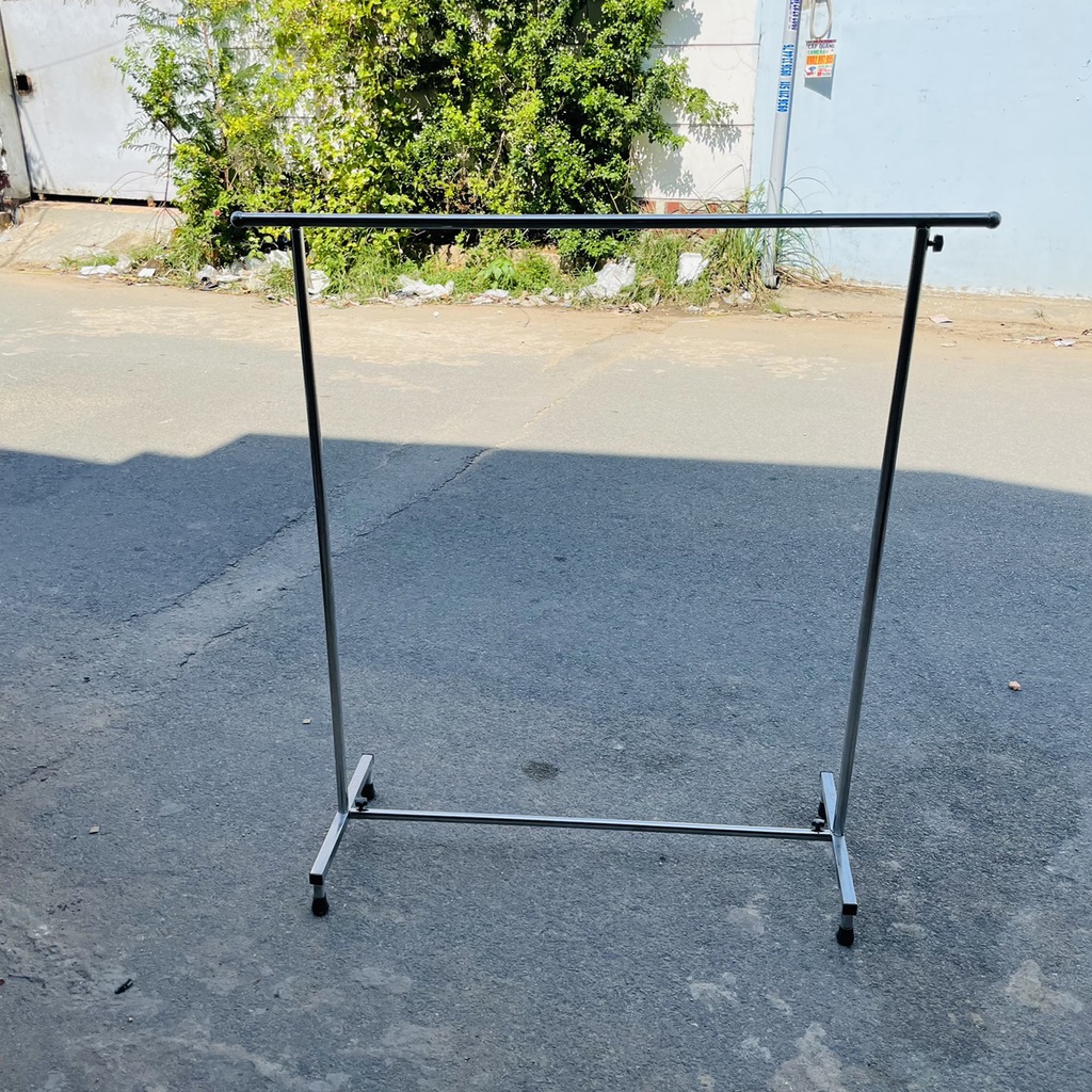 Sào phơi đồ đơn inox chân vuông cao cấp, treo quần áo trơn không khoen (R40*D115*C138cm)