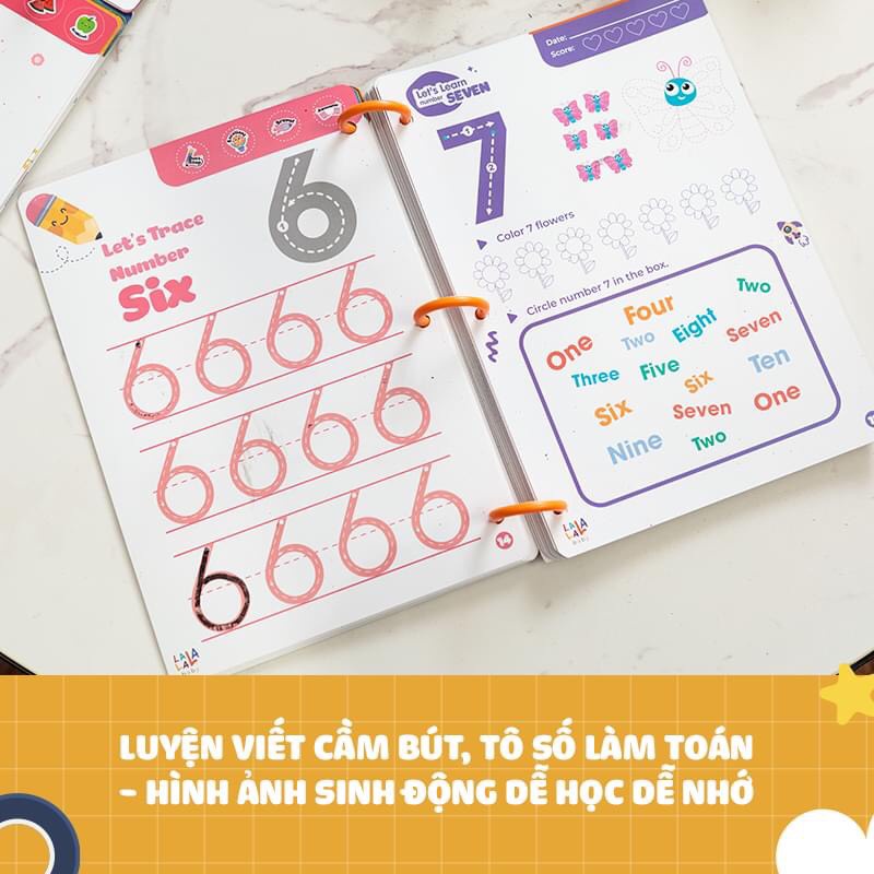 Sách học số và khoa học Math Me Lalala Baby, bôi xóa được, tặng kèm 5 bút + cục bôi