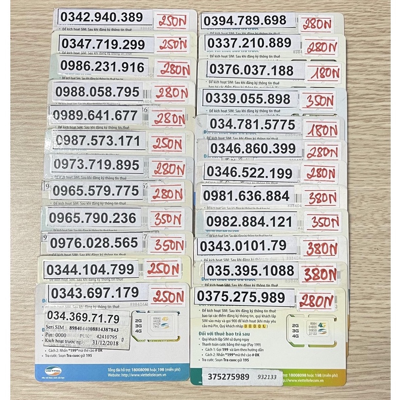 SIM VIETTEL 10 SỐ SỐ ĐẸP GIÁ RẺ NGHE GỌI BÌNH THƯỜNG MUA GÓI 4G PHỤC VỤ CV KHÁC NHAU