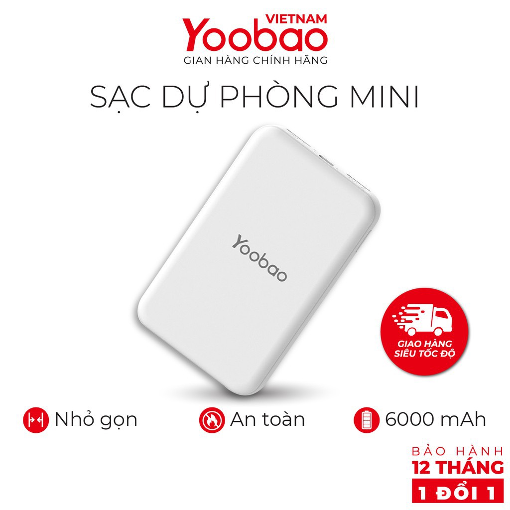 Sạc dự phòng mini 6000mAh Yoobao P6W - Hàng chính hãng - Bảo hành 12 tháng 1 đổi 1