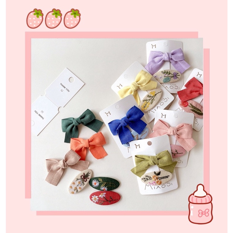 Set kẹp NƠ và kẹp thêu tiểu thư cho bé