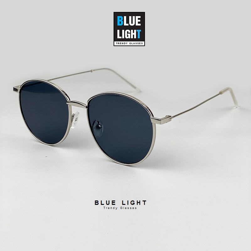 Kính Râm Mát Nam Nữ Mắt Mèo Tròn Màu Đen, Vàng, Nâu Trà, Gọng Kim Loại Cứng Cáp - BLUE LIGHT