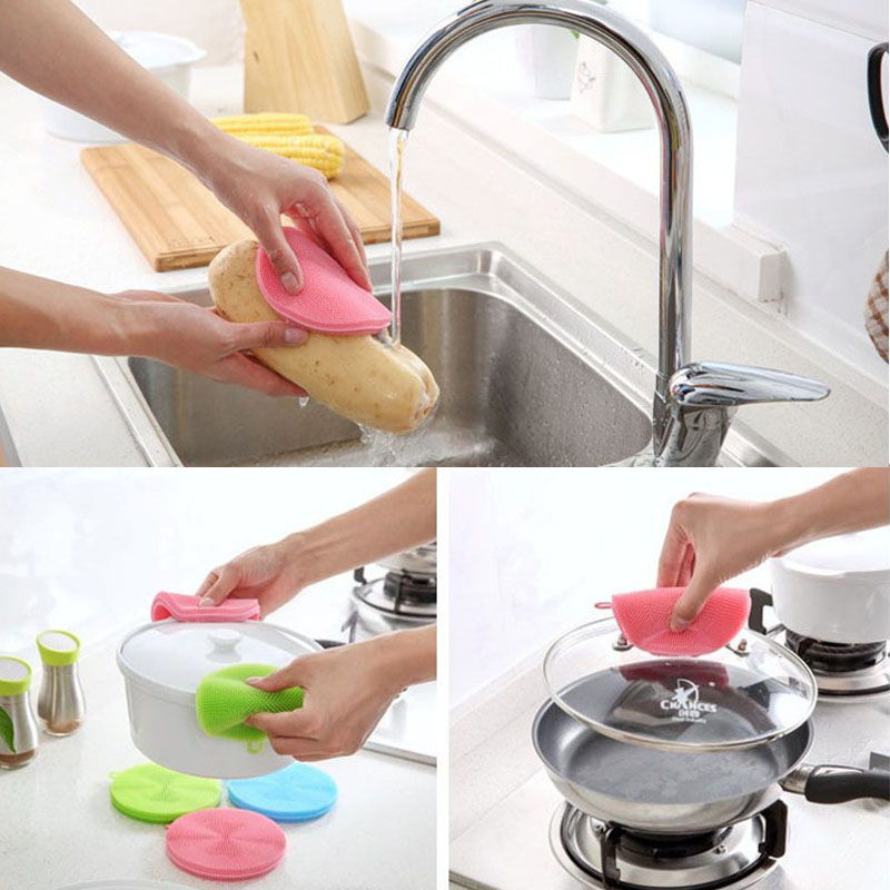 Bàn chải rửa chén bằng silicon an toàn đa chức năng tiện dụng cho phòng bếp