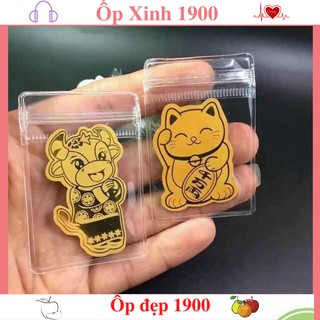 Miếng Dán Lá Vàng Mèo Thần Tài và Trâu Vàng Để Trong Ốp Điện Thoại Ví Tiền Mang Tài Lộc