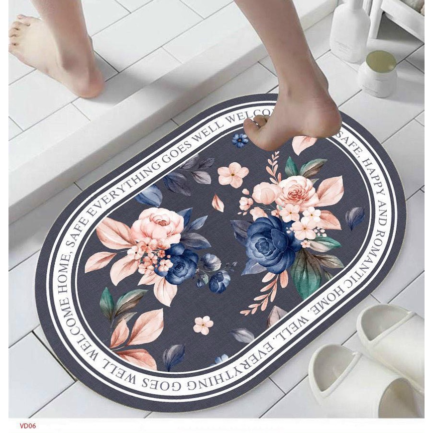 Thảm trải sàn lau chân nhà bếp vệ sinh phòng ngủ 3D hình Oval thấm nước chống trơn trượt MiibooShi D1.086