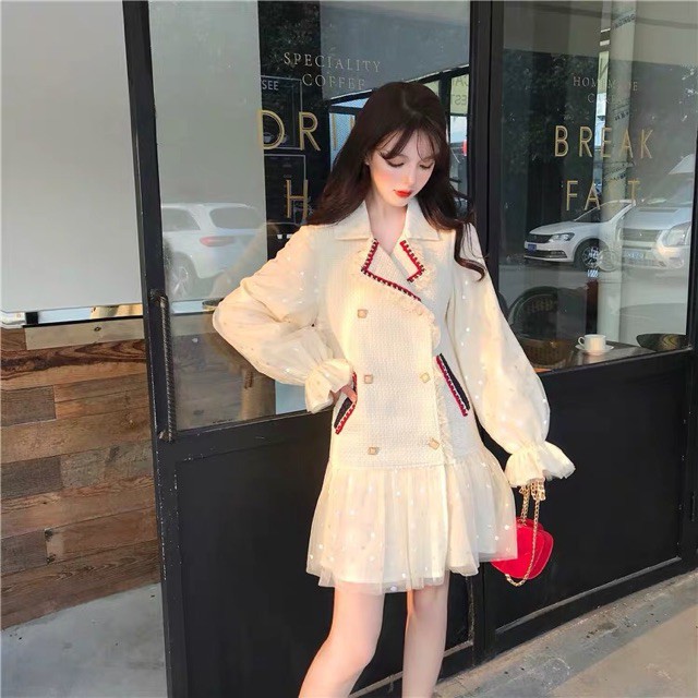 Đầm tay dài đuôi cá cổ điển ulzzang / suông phối ren sang trọng dự tiệc _ có ảnh thật