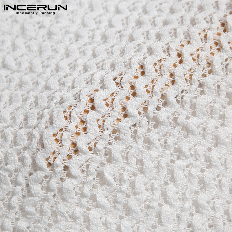 Áo không tay INCERUN dệt kim vải cotton xuyên thấu phối ren thời trang mùa hè sành điệu cho nam