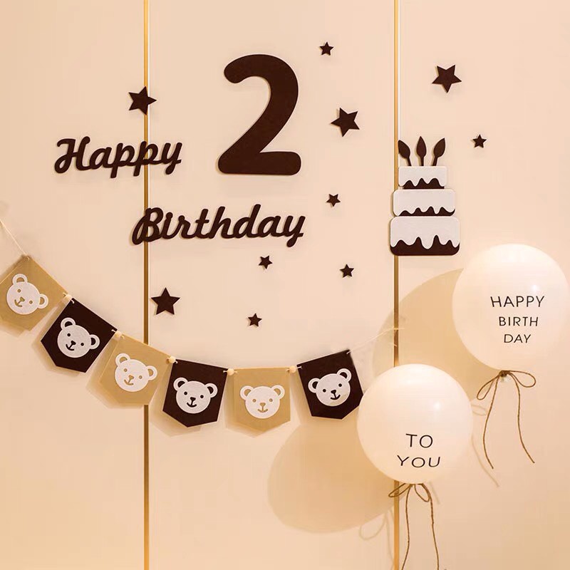 Bộ chữ Happy birthday vải dạ nỉ màu nâu, bánh sinh nhật vải dạ trang trí sinh nhật theo phong cách hàn quốc y ảnh