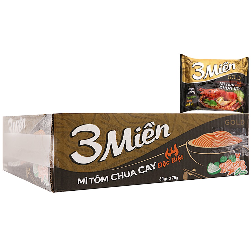 Mì Tôm Chua Cay 3 Miền Gold Thùng 30 Gói x 75g/gói