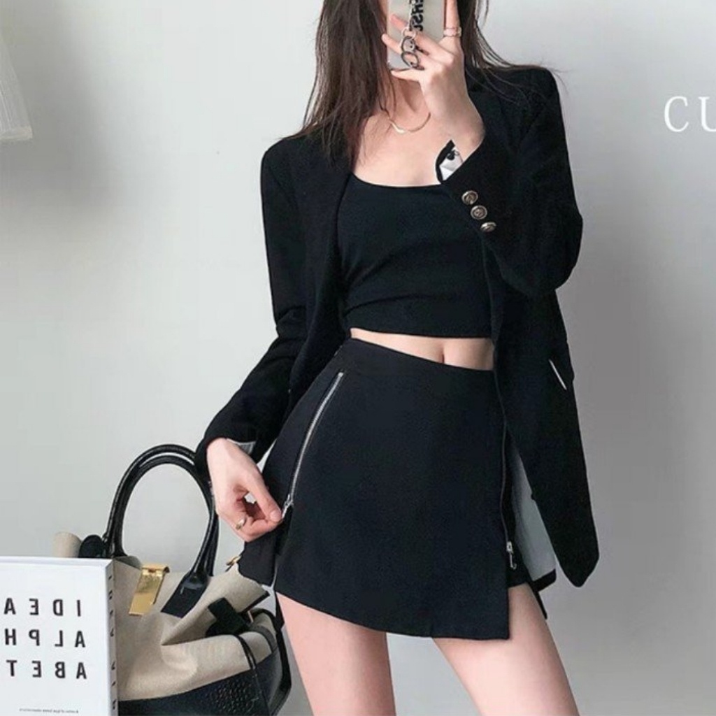 Chân Váy Chữ A Phối Kèm Dây Kéo Độc Lạ Váy Đen Thanh Lịch Chất Tuyết Mưa Cao Cấp Có Quần Lót Trong | BigBuy360 - bigbuy360.vn