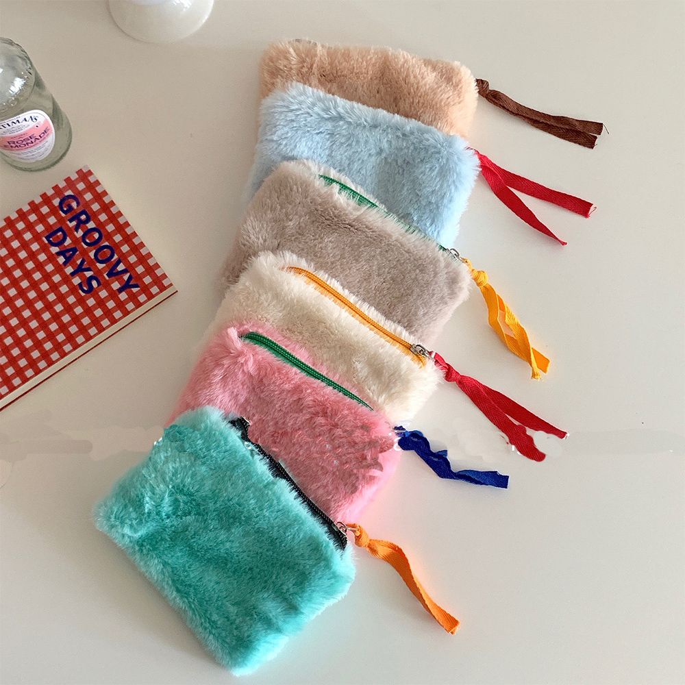 Ví nhỏ hình vuông màu trơn có khóa kéo phong cách Hàn Quốc dễ thương cho nữ