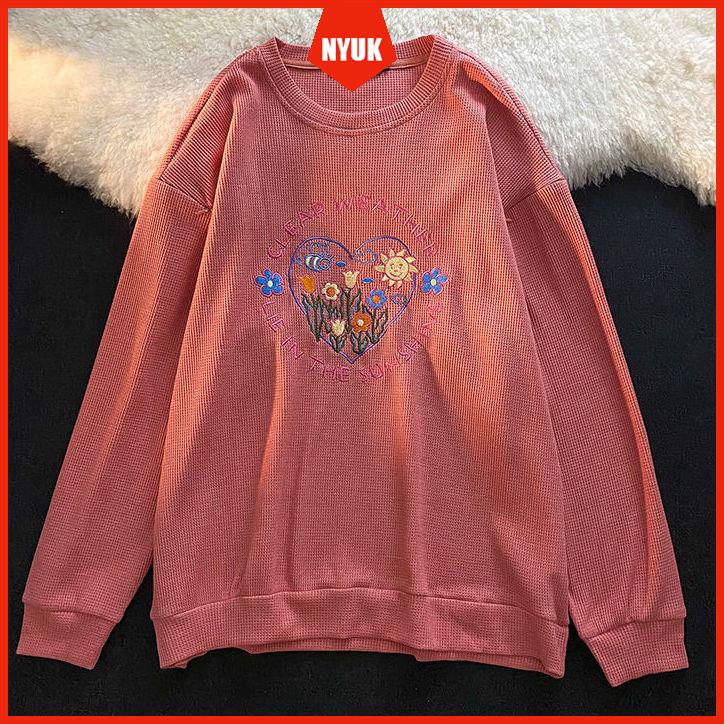 Áo Sweater Tay Dài Cổ Tròn Dáng Rộng Thêu Họa Tiết Phong Cách Hàn Quốc Cho Nữ | BigBuy360 - bigbuy360.vn