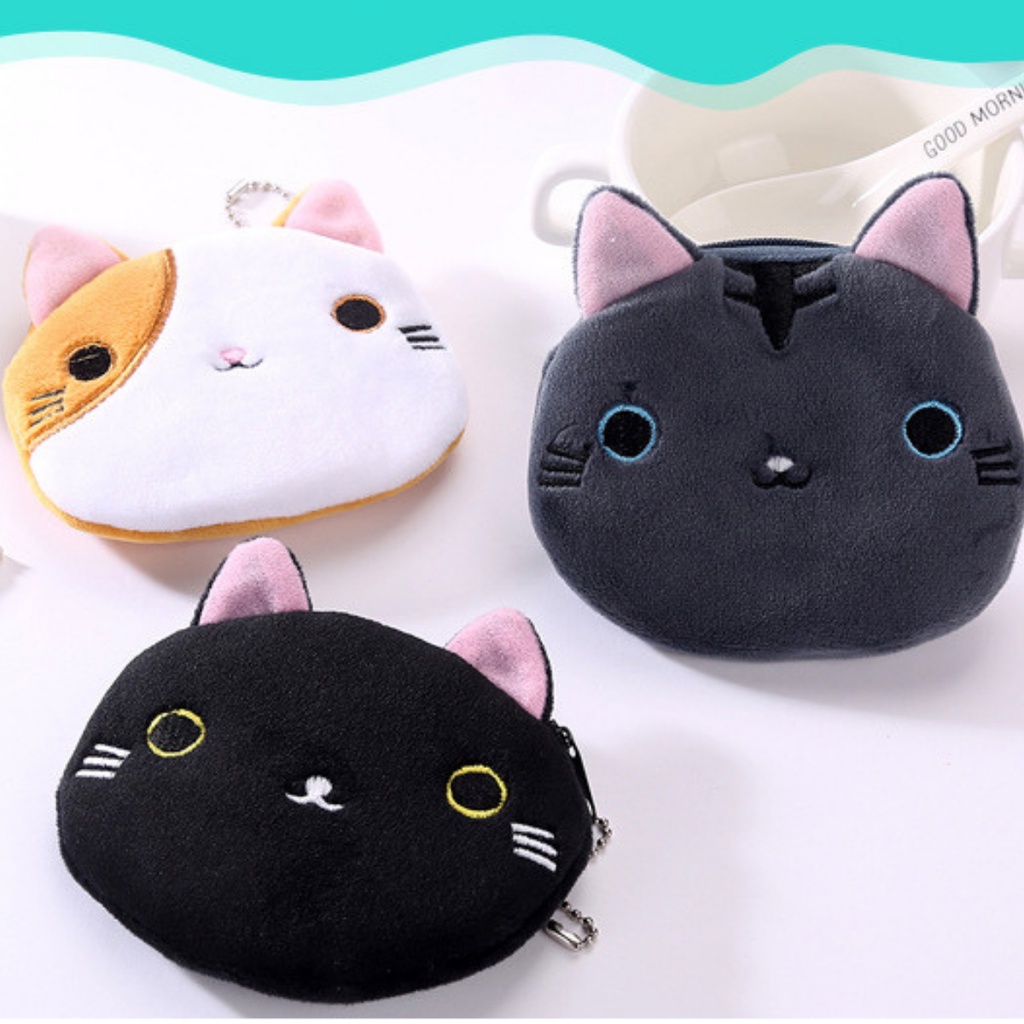 Ví cầm tay SHOPPA nữ đựng tiền xu vải nhung mềm mịn hình mèo cute xinh xắn dễ thương dành cho nữ giá rẻ