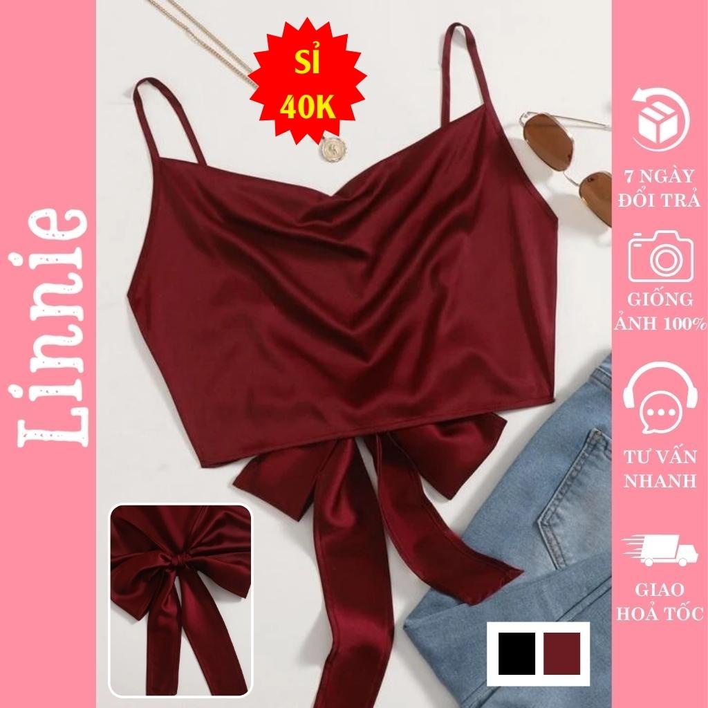 Áo 2 Dây Nhúng Ngực Buộc Nơ Sau Lưng Linnie - Áo Kiểu Nữ Hở Lưng Đi Biển Chất Phi Lụa Mặc Cực Mát Siêu Xinh