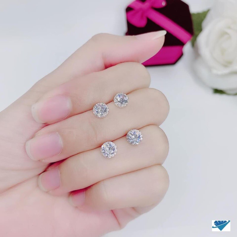 Bông tai nữ đá tròn đính đá size 8mm chuẩn bạc ta