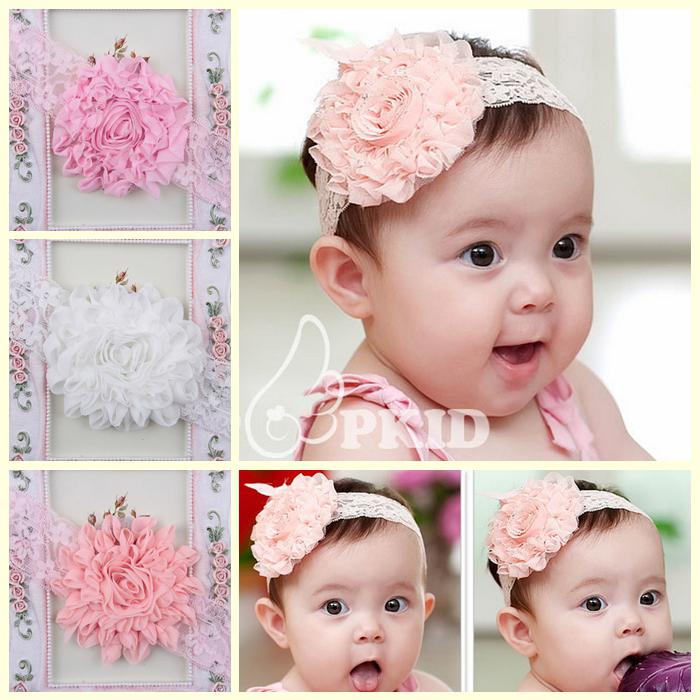 Băng Đô Quấn Đầu Đính Hoa Vải Chiffon Dễ Thương Cho Bé