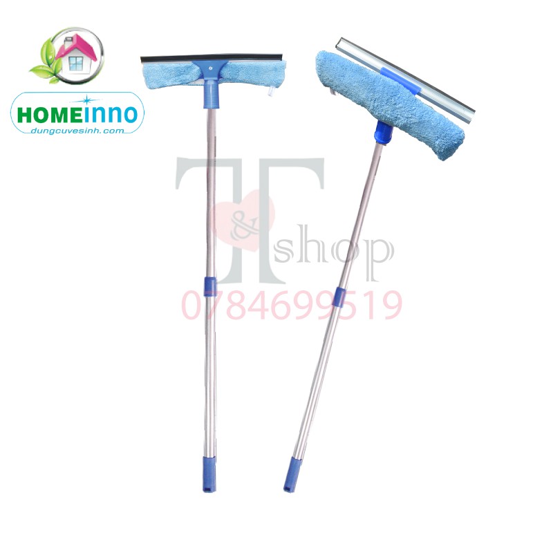 Bộ Cây Lau Kính, Gạt Nước Kiếng Homeinno Cán Dài 1m4 (2 Đầu Rời/Đầu 2 Trong 1)