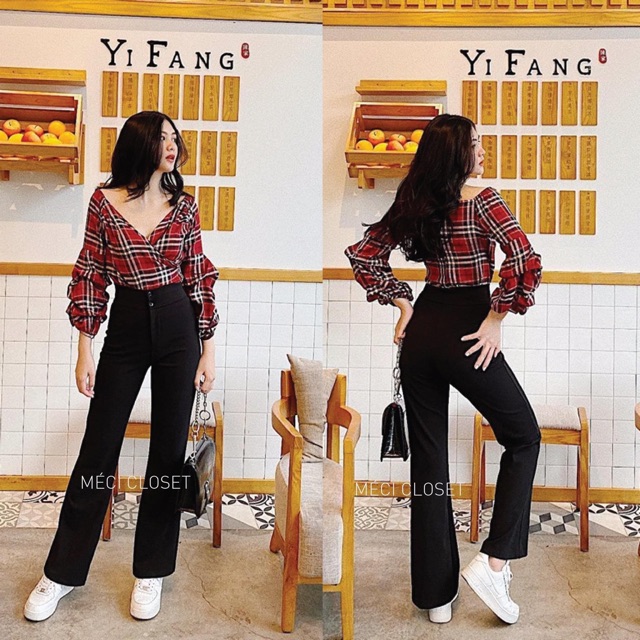 Quần ống loe 2 khuy cạp cao