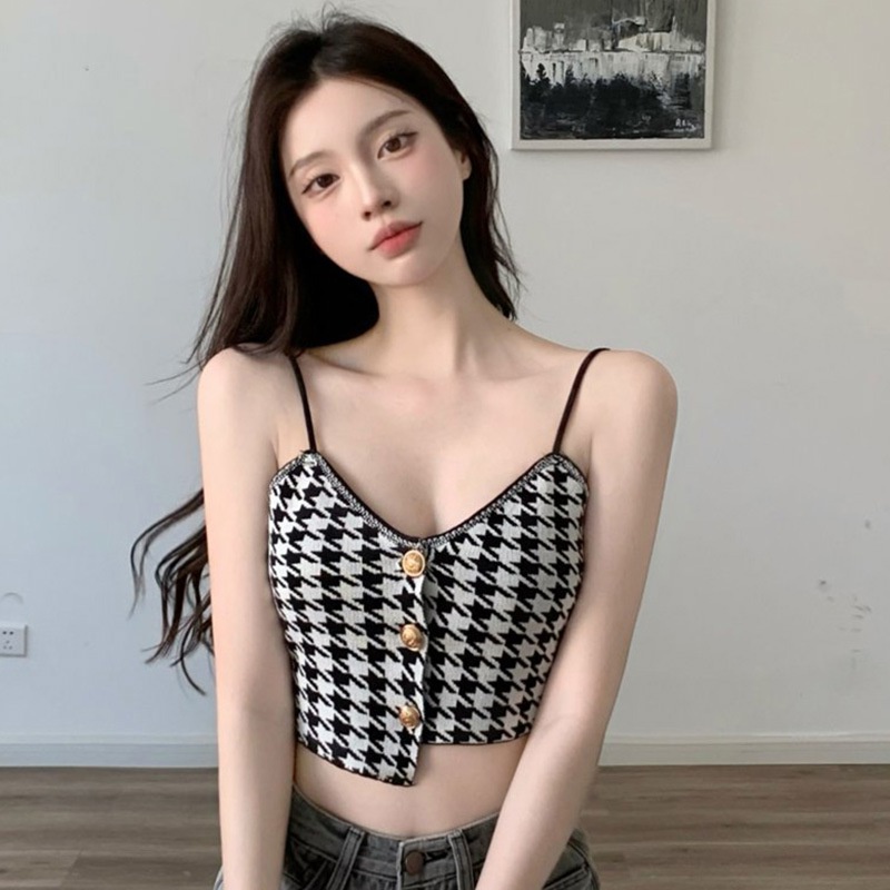 Áo Croptop Dệt Kim Hai Dây Cổ Chữ V Họa Tiết Kẻ Sọc Thời Trang Mùa Hè Cho Nữ