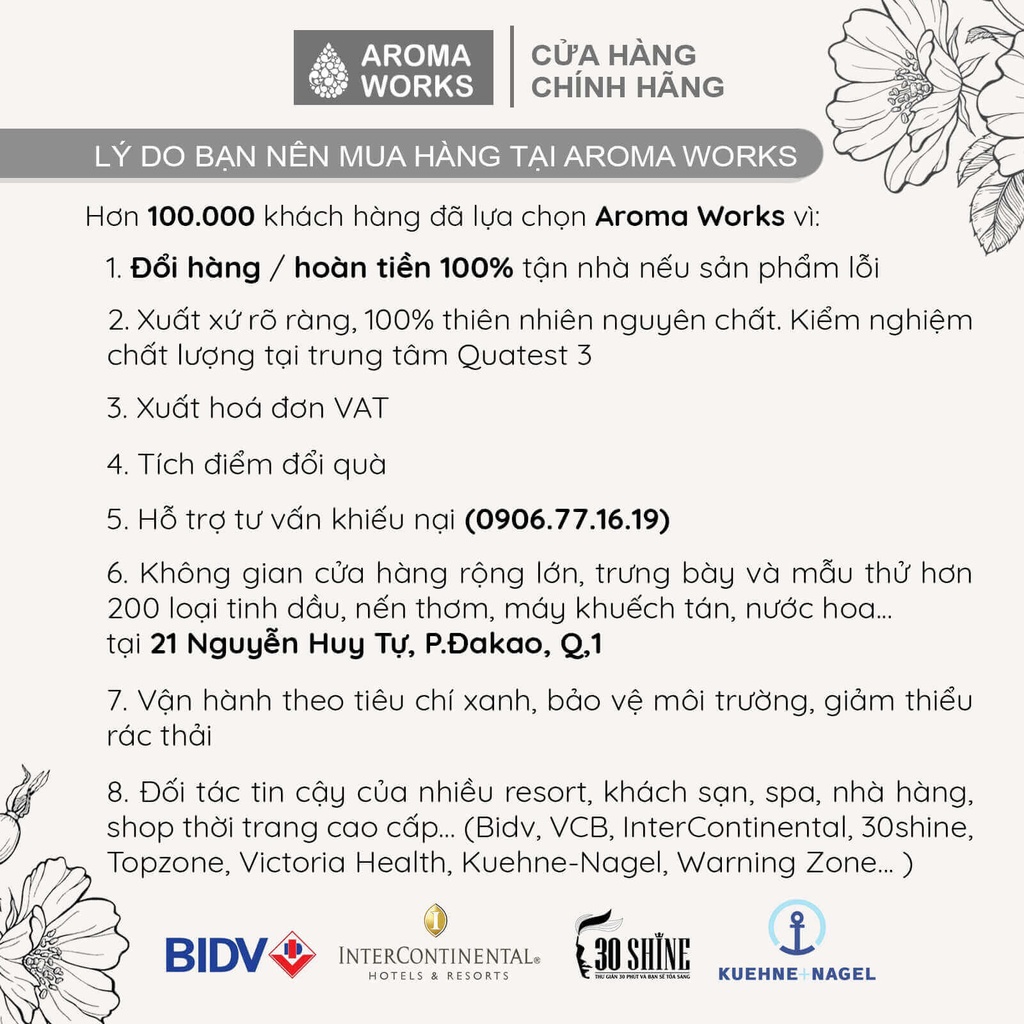 Tinh dầu thơm phòng Aroma Works hoa Oải Hương - Hoa Lài - Phong Lữ - Trà Trắng - Ylang làm nến thơm