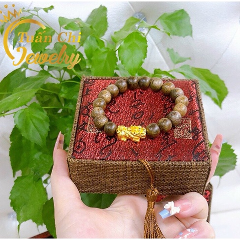 ⚡ẢNH THẬT⚡ Vòng tay Trầm Hương tặng hộp gấm đẹp - Vòng gỗ kết hợp phụ kiện tỳ hưu bạc xi vàng tài lộc, may mắn