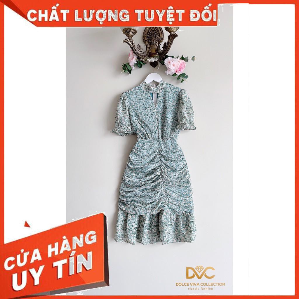 Váy xanh hoa nhí V1880 - Chuẩn Đẹp Shop DVC (Kèm ảnh thật trải sàn do shop tự chụp)