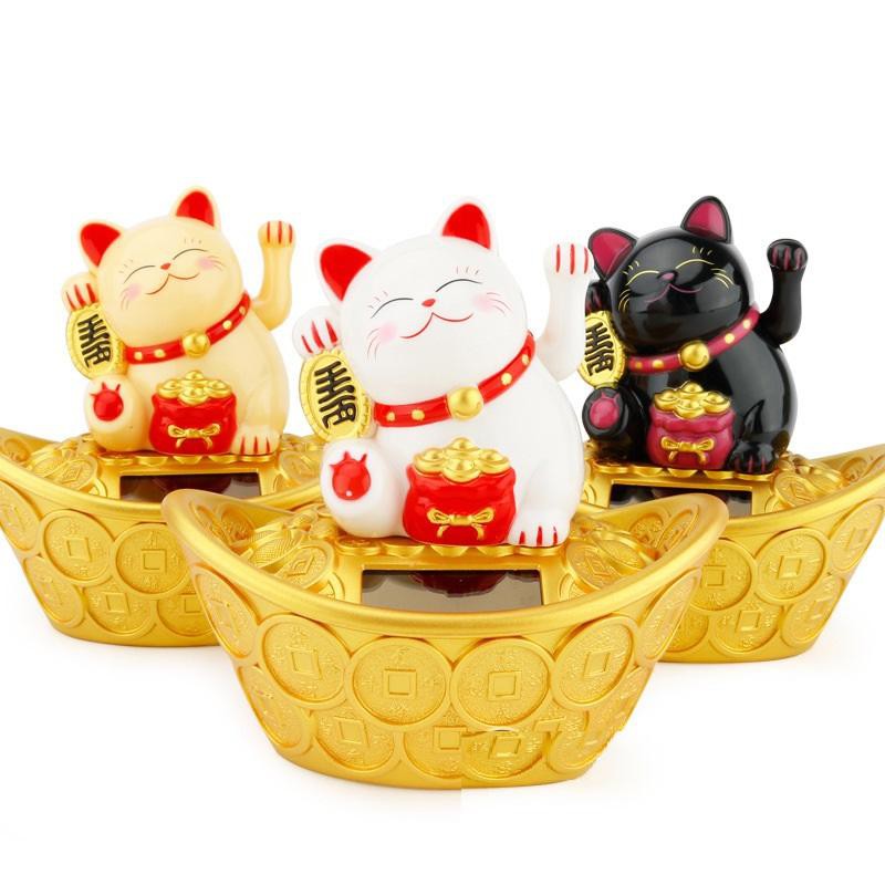 Chú mèo may mắn ngồi trên thỏi vàng phát tài MS459
