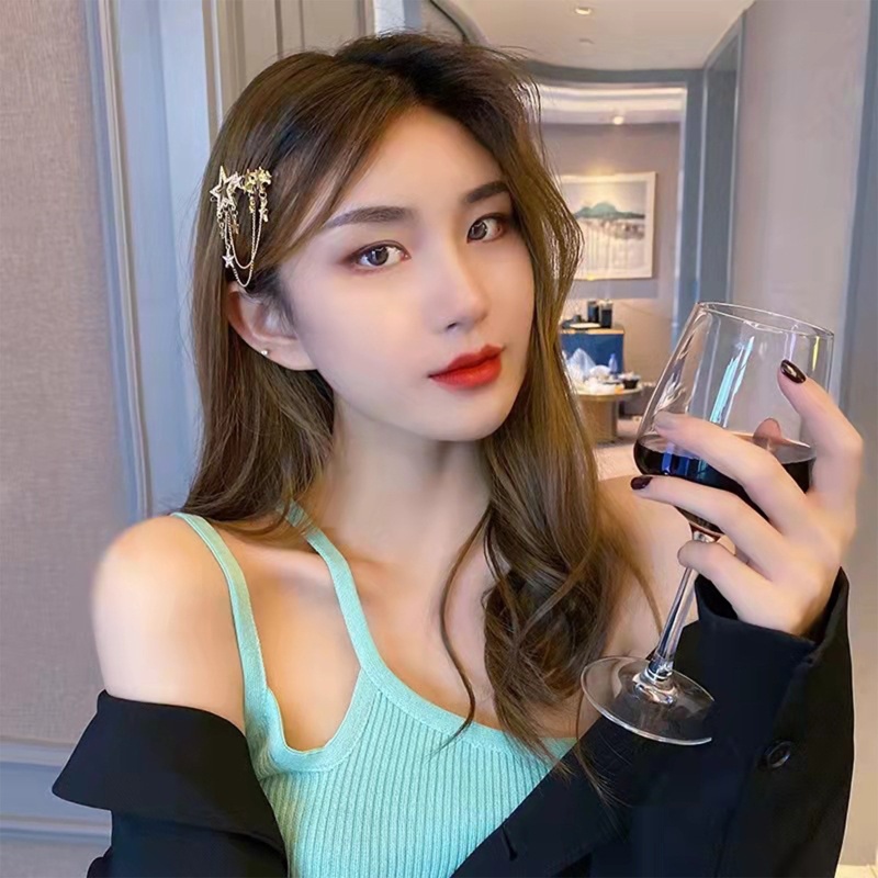 Kẹp Tóc Chống Trượt Hình Ngôi Sao Lớn Đính Tua Rua Trang Nhã