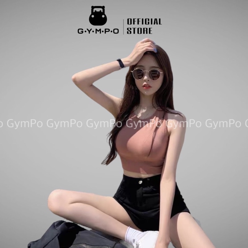 Áo Croptop Tập Gym Sát Nách Cotton Có Đệm Mút