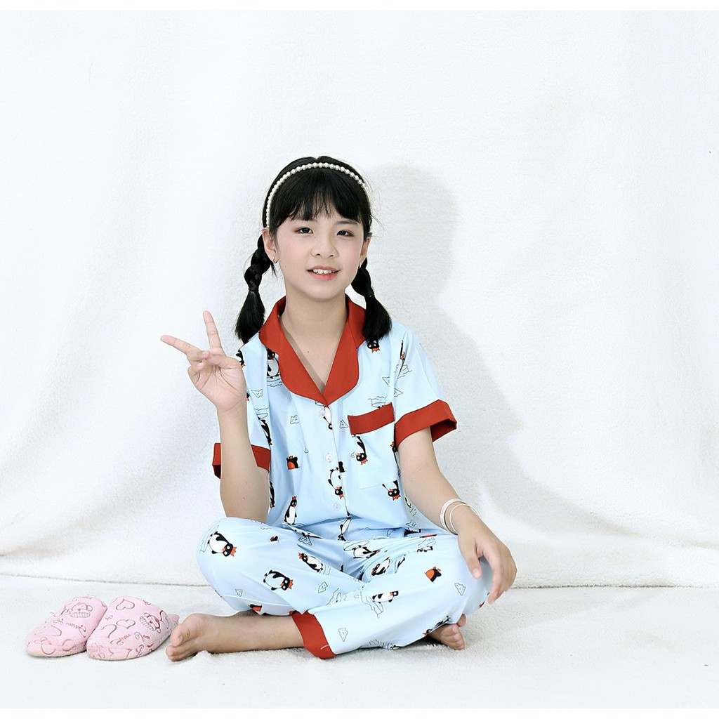 Đồ Bộ pijama LỤA cao cấp trẻ em quần dài tay cộc cho bé trai và bé gái 235