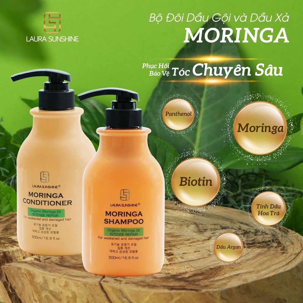 Bộ đôi dầu gội xả Nhật Kim Anh chiết xuất Hoa chùm ngây bảo vệ phục hồi tóc - MORINGA SHAMPOO CONDITIONER LAURA SUNSHINE