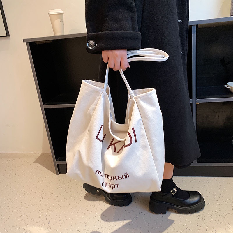Túi Xách Canvas Cỡ Lớn In Chữ Thời Trang Cho Nữ