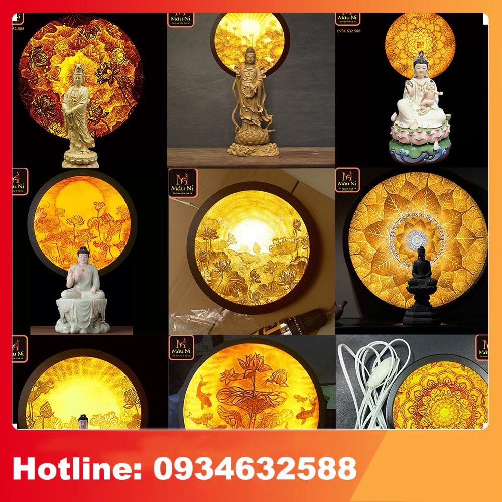 Sx -  Đèn Hào Quang in họa tiết tranh trúc chỉ 198, khung sắt, Đường kính 30cm (đặt tượng thờ cao 25cm đến 40