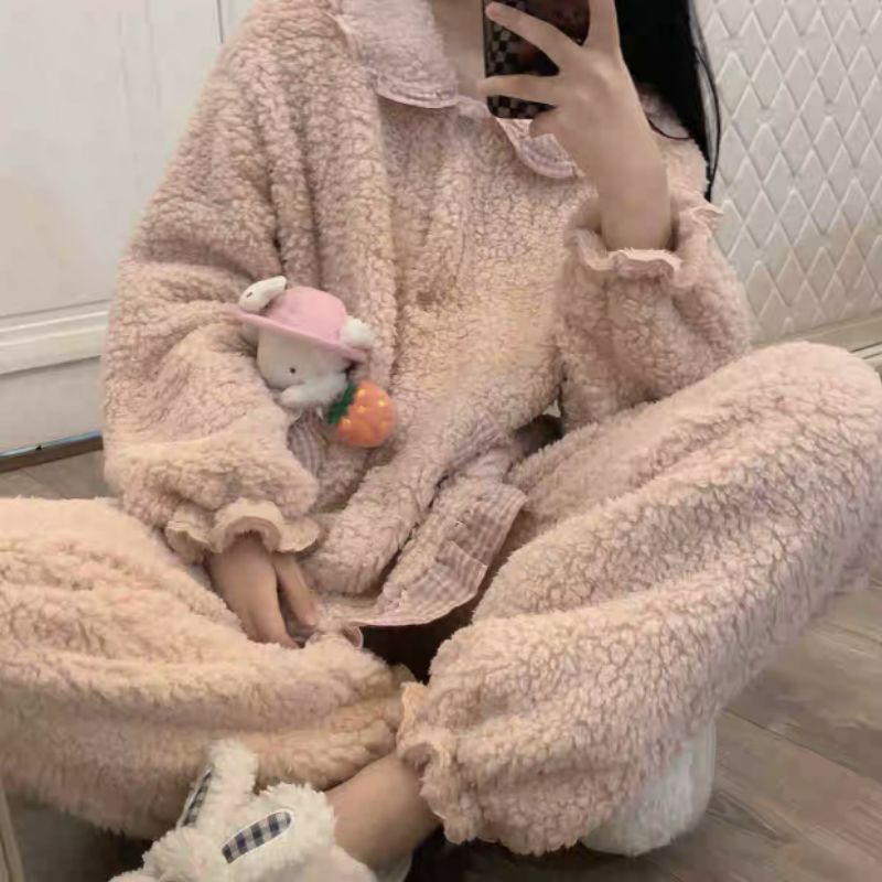 Bộ Ngủ nữ lông Phối Túi Kẻ Caro💜chất lông mịn, ấm áp, giữ nhiệt tốt💜Bộ thu đông mặc nhà☘️Hàng loại 1☘️2 lớp🌸Unisex <50kg