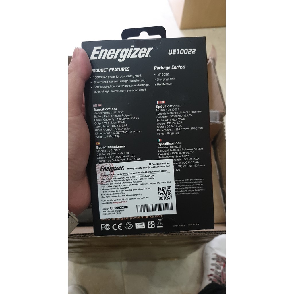 Pin sạc dự phòng Energizer 10000mAh - UE10022 - Huco Việt Nam