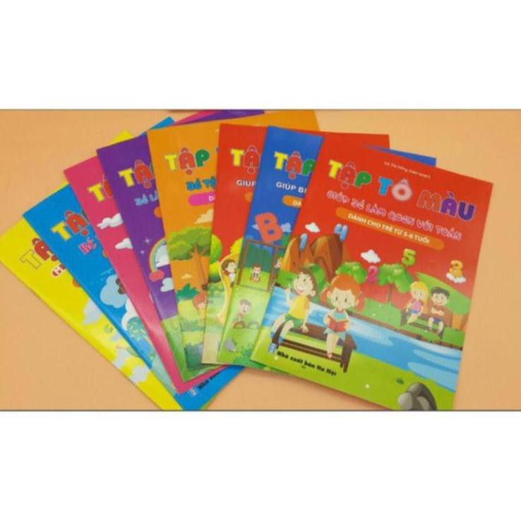 Set 8 quyển - Bộ tập tô cho bé: Tô màu, tô chữ, tô số, phát triển trí tuệ cho trẻ mẫu giáo: 3-4 tuổi, 4-5 tuổi, 5-6 tuổi