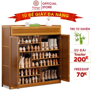 Tủ để giày dép gỗ tre tự nhiên Vango V11 hiện đại, sang trọng, sơn phủ bóng chống nước, chống mối mọt cao cấp