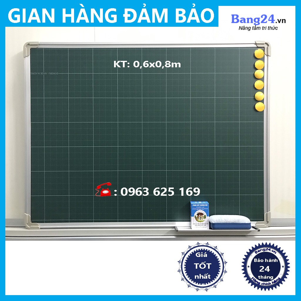 Bảng Từ Xanh Viết Phấn, KT: 0,6x0,8m (Tặng 1 khay phấn, 1 hộp phấn, 1 xóa bảng, 6 nam châm)