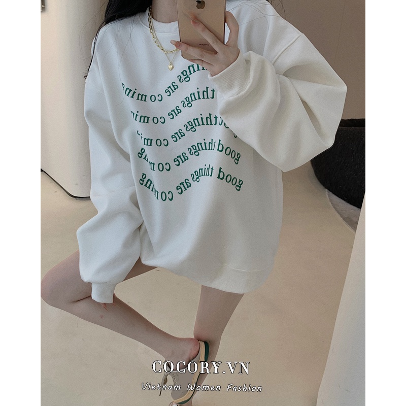 Áo nỉ tay dài dáng rộng in chữ phong cách Hàn Quốc thời trang cho nữ | BigBuy360 - bigbuy360.vn