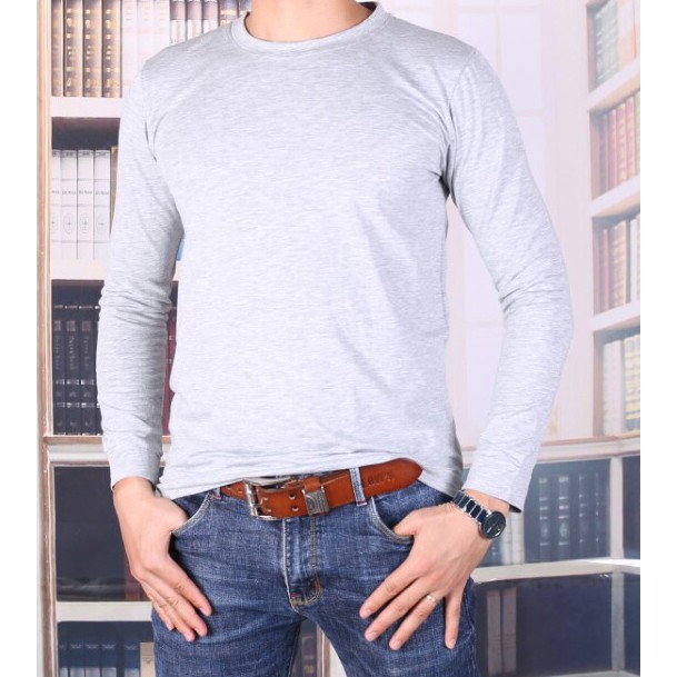 Áo thun dài tay nam màu ghi tối chất thun cotton cao cấp dáng hơi ôm nhẹ giành cho nam | BigBuy360 - bigbuy360.vn