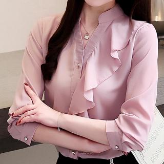 Áo voan dài tay cổ tim phong cách Hàn Quốc thanh lịch dành cho nữ