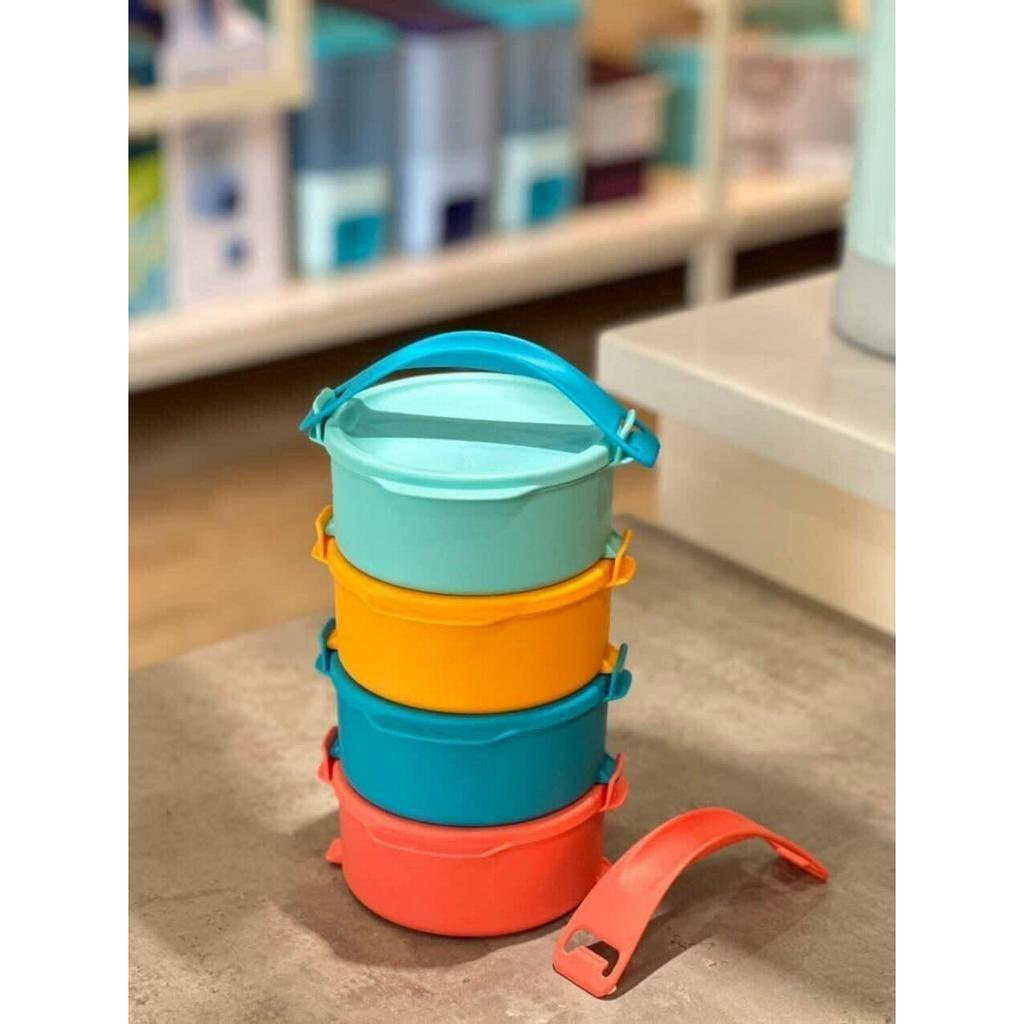 Bộ Hộp Cơm Văn Phòng Tupperware Small Round Click To Go, Khoen Cài Thông Minh Nắp Kín Khí Kín Nước