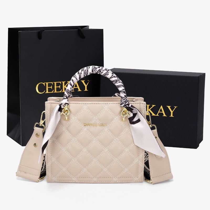 🌸Hàng Order🌸 Túi Xách Nữ CEEKAY Da Trơn Đồ Họa Ô Trám Quai Da Kèm Qui Sách Quấn Nơ Sang Chảnh Nữ Tính 🌸Hàng Quảng Châu