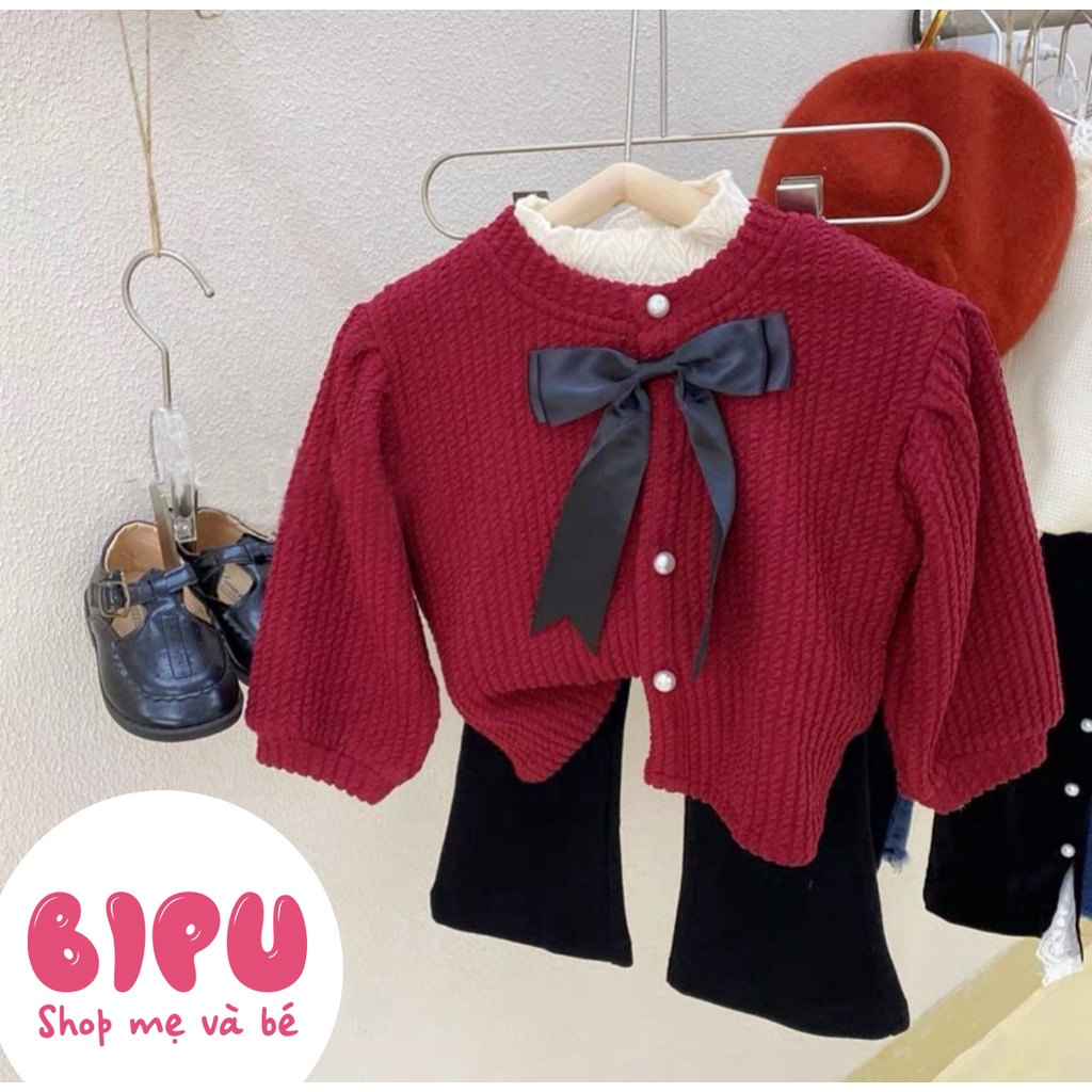 Set Áo Len Mỏng Có Nơ Và Quần Umi Bipu Thiết Kế Hottrend, Vô Cùng Điệu Đà