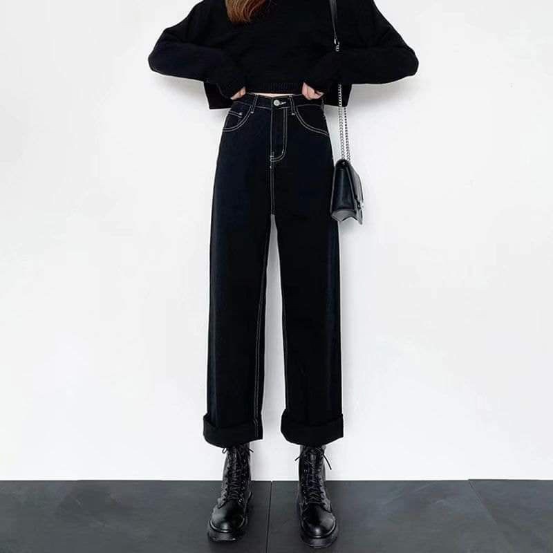 [ORDER] QUẦN JEANS ĐEN ỐNG SUÔNG VIỀN TRẮNG