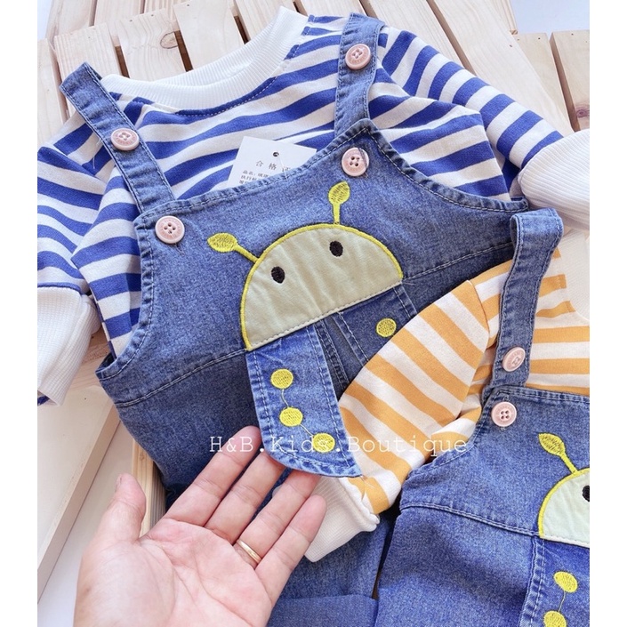 Set quần yếm Jeans, áo nỉ da cá cho bé trai, bé gái