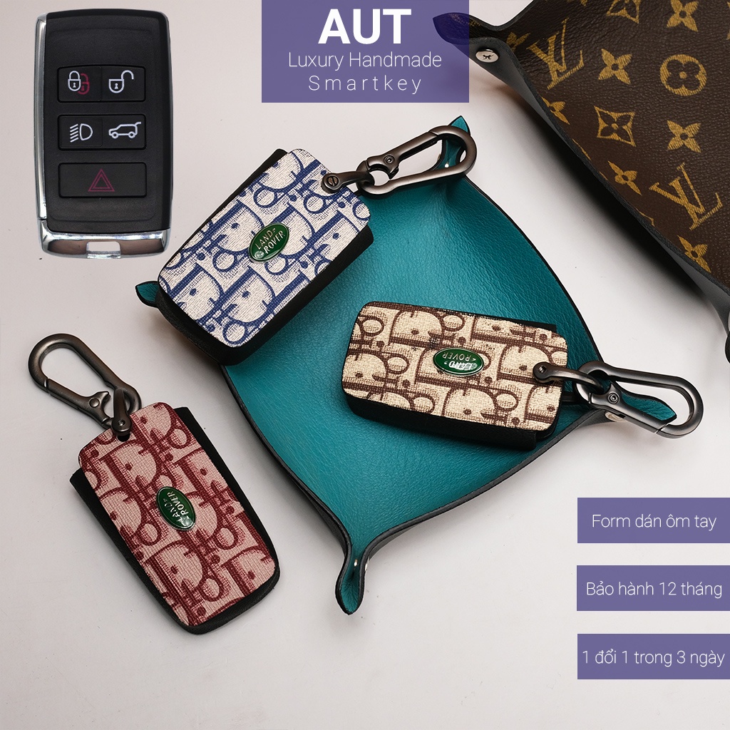 Ốp da chìa khóa ô tô Ranger Rover Dior handmade móc đen