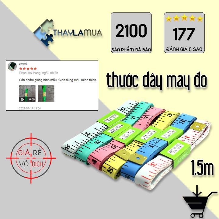 Thước dây may đo loại 1.5m nhiều màu sắc (TD15)